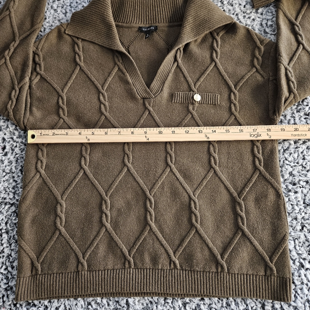 Talbots Womens Lattice Cable Johnny Collar Sweater M Cotton Blend Office Casual - Picture 9 of 11